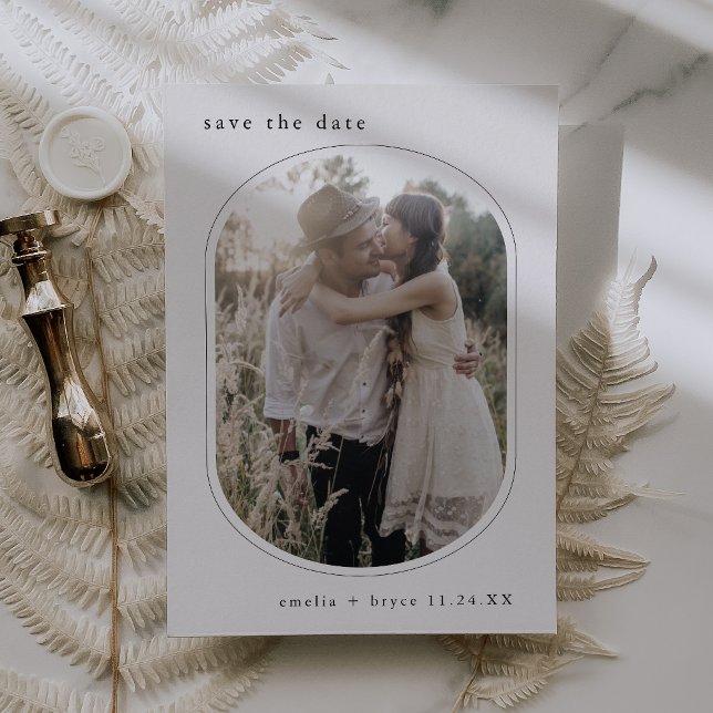 EMELIA Rustikales Oval Foto Moderne Hochzeit Save The Date (EMELIA Rustic Oval Photo Simple Modern Wedding Save The Date)