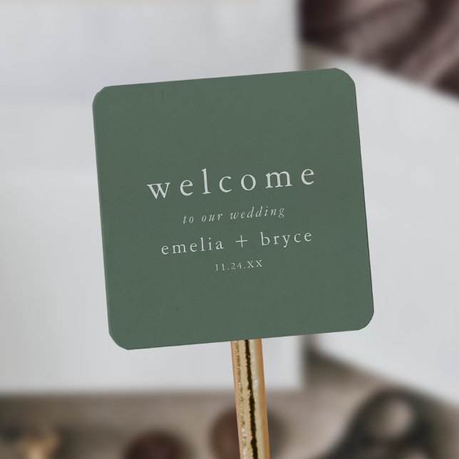 EMELIA Sage Green Mountain Wedding Welcome Bag Quadratischer Aufkleber (EMELIA Sage Green Mountain Wedding Welcome Bag Square Sticker)