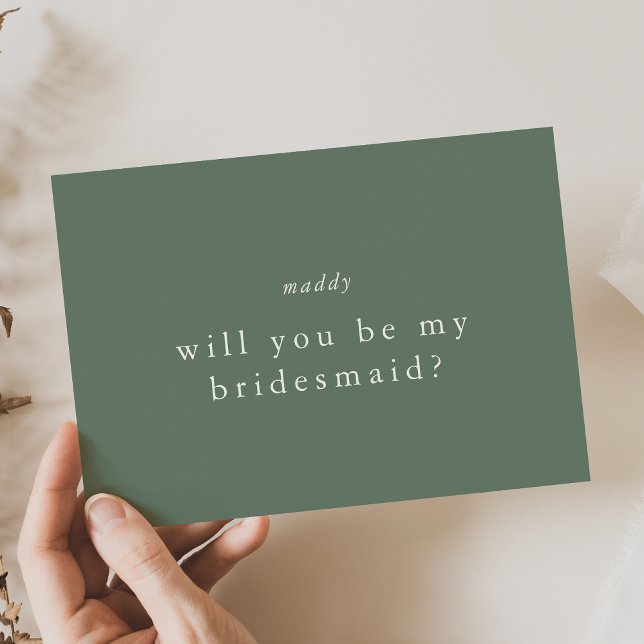 EMELIA Sage Green Simple Bridesmaid Vorschlag Card Einladung (EMELIA Sage Green Simple Bridesmaid Proposal Cards)