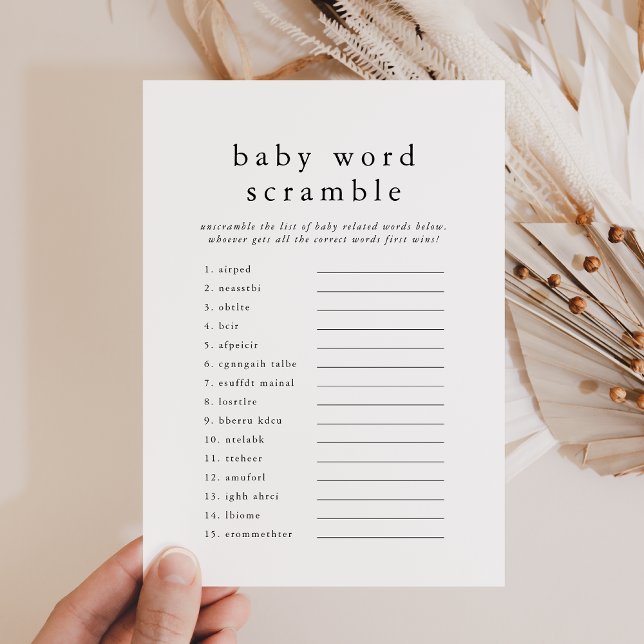 EMELIA Simple Baby Show Word Scramble Game Card Einladung (EMELIA Simple Baby Shower Word Scramble Game Card)