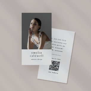 EMELIA White Black Rustic Simple Modern Boho Foto Visitenkarte