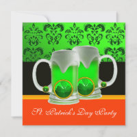 EMERAL GREEN WHITE DAMASK, KLEEBLATT, Schwarz Oran