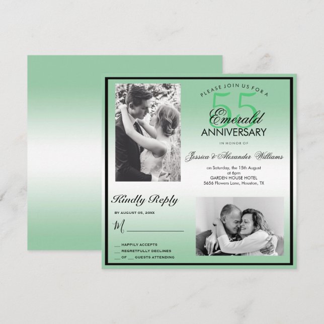 Emerald 55. Hochzeitstag Doppeltes Foto Einladung (Vorne/Hinten)
