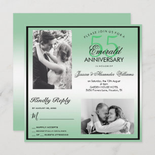 Emerald 55. Hochzeitstag Doppeltes Foto Einladung