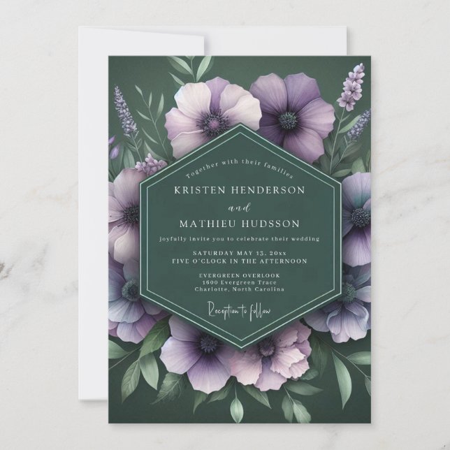 Emerald Amethyst Blütenhochzeit Einladung (Vorderseite)