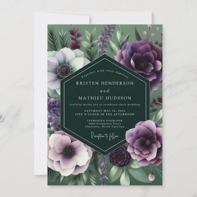 Emerald Amethyst Nocturne Hochzeit Einladung (Vorderseite)