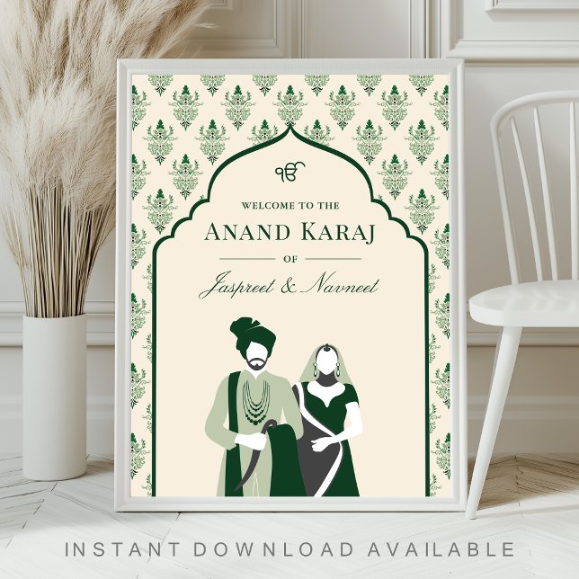 Emerald Anand Karaj Sikh Wedding Begrüßungszeichen Poster (Von Creator hochgeladen)