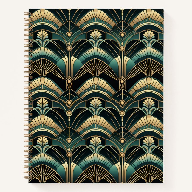 Emerald and Gold 1920er Jahre Art Deco Themed Notizbuch (Vorderseite)