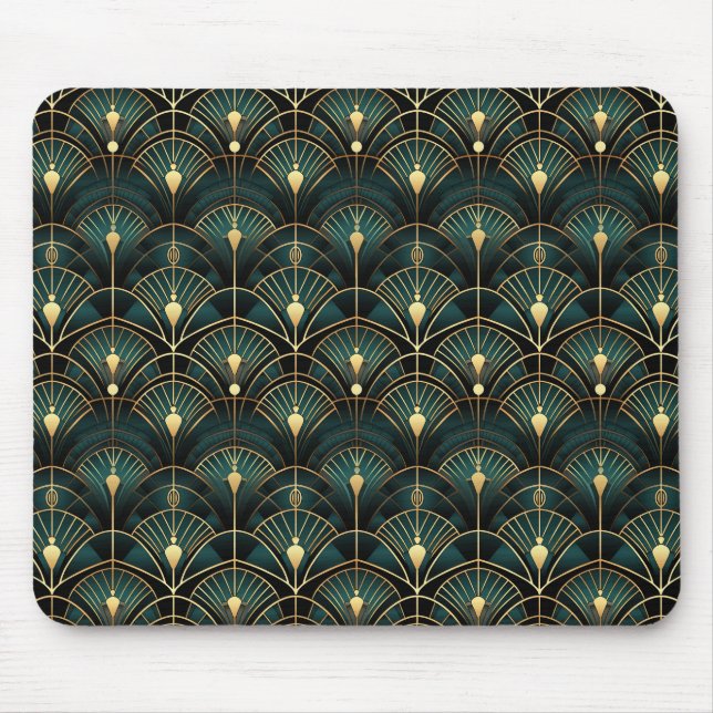 Emerald and Gold Art Deco Gemustert Mousepad (Vorne)