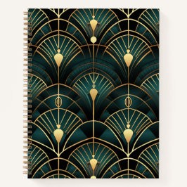Emerald and Gold Art Deco Gemusterte Spirale Notizbuch