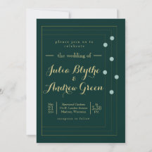 Emerald and Gold Art Deco Hochzeitseinladung