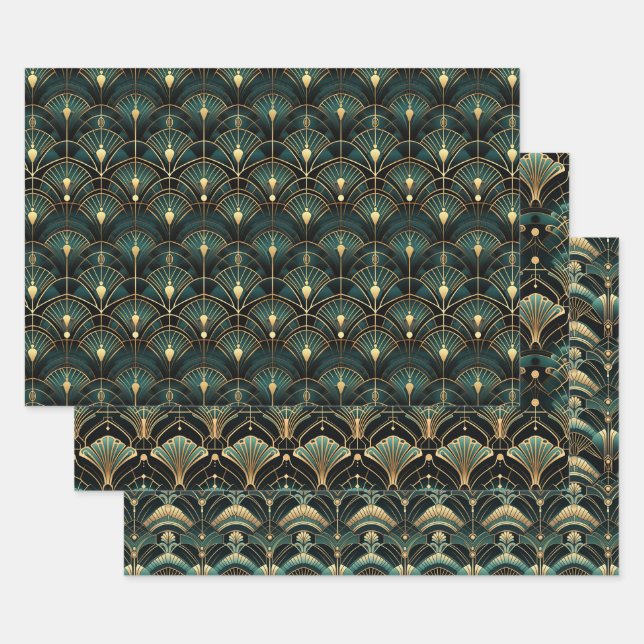 Emerald and Gold Art Deco Set of Geschenkpapier Set (Set)