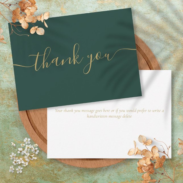 Emerald and Gold Einfache moderne, elegante Skript Dankeskarte (Emerald And Gold Simple Modern Elegant Script Thank You Card)