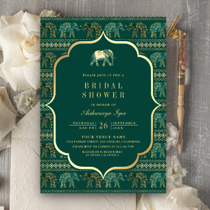 Emerald and Gold Elephant Indian Brautparty Einladung