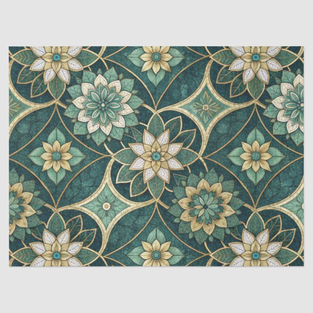 Emerald and Gold Floral Mandala - Ornamental Seidenpapier (Vorderseite)