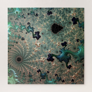 Emerald and Gold Mandelbrot Jigsaw Puzzle