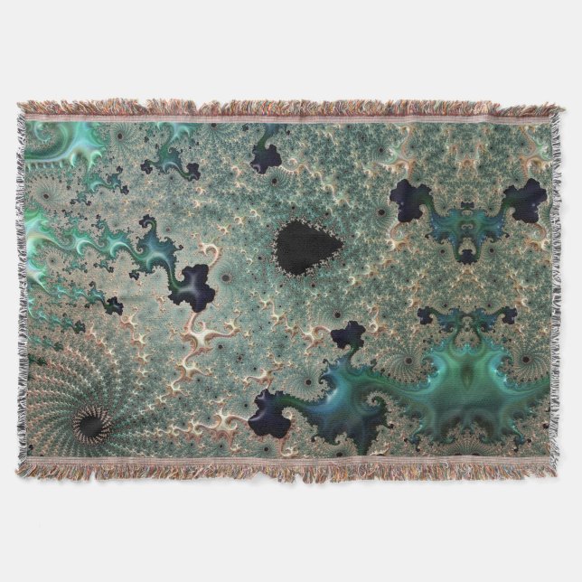 Emerald and Gold Mandelbrot Throw Blanket Decke (Vorderseite)