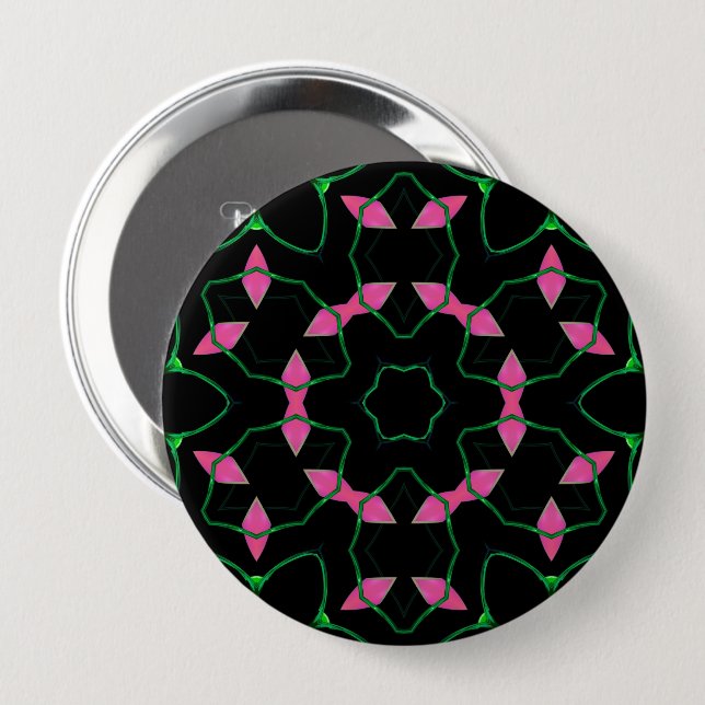 Emerald and Pink Kaleidoscope Button (Vorne & Hinten)