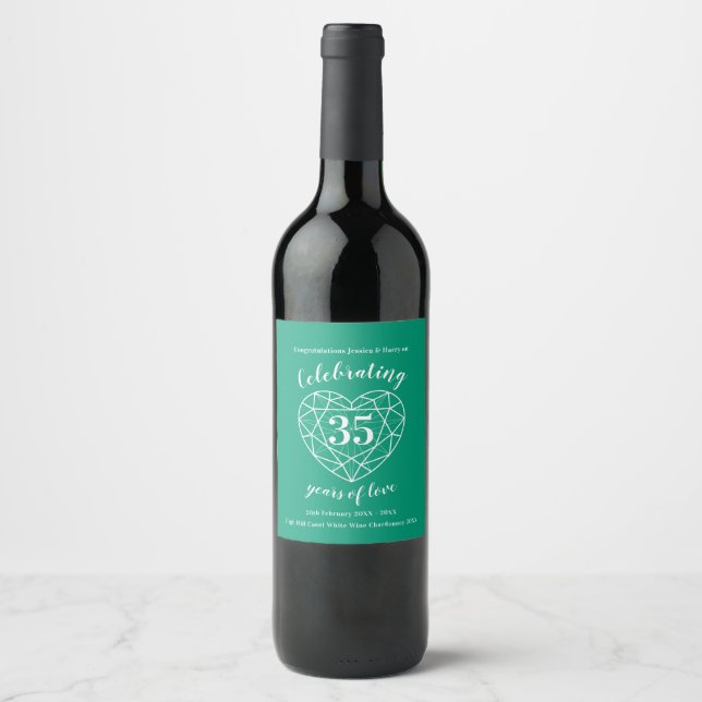 Emerald anniversaire 35 ans d'amour vin étiquettes (Devant)