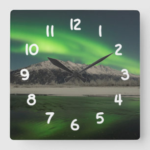 Emerald Aurora Quadratische Wanduhr