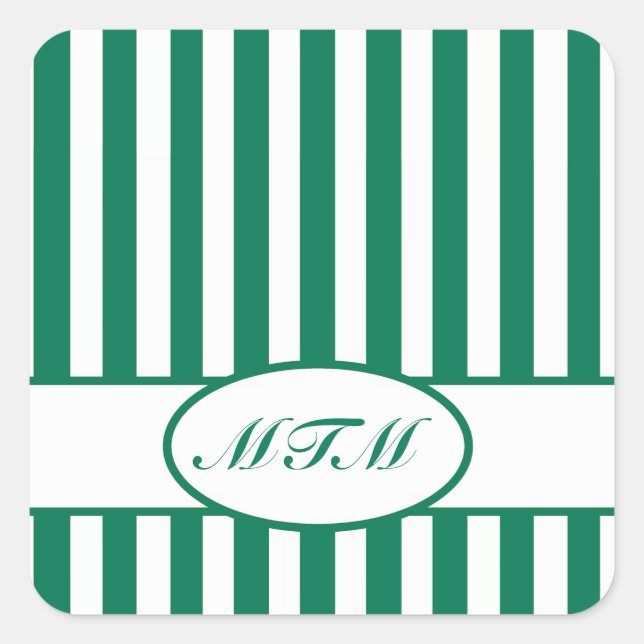 Emerald-Autumnal-Streifen mit Monogramm Quadratischer Aufkleber (Vorderseite)
