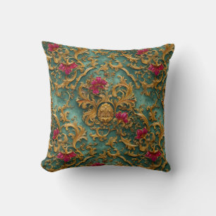 Emerald Barock Blumendekor mit goldenen Ornamenten Kissen