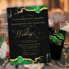 Emerald Black Gold Vintag Script Digital Wedding Einladung