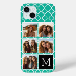 Emerald Black Instagram 5 Foto Collage Monogram iPhone 15 Mini Hülle
