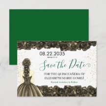 Emerald & Black Quinceañera Save the Date