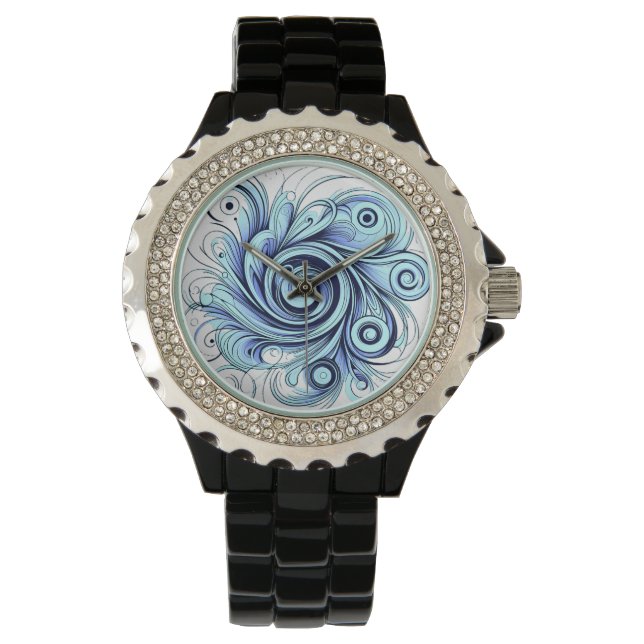 Emerald Blue Swirl Muster Elegantes Design Armbanduhr (Vorderseite)