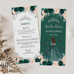 Emerald Blush Floral Princess Quinceañera Menü Programm
