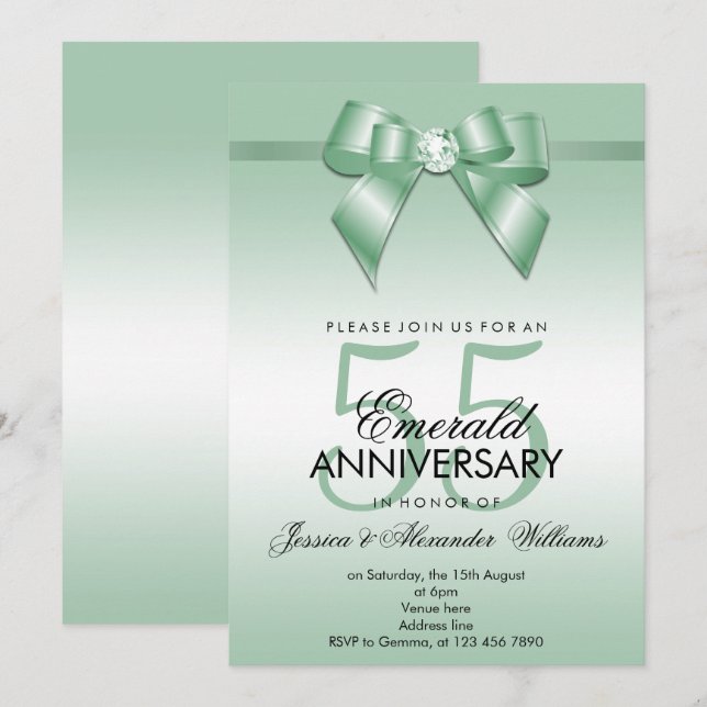 Emerald Bow & Ribbon 55. Hochzeitstag Einladung (Vorne/Hinten)