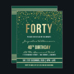 Emerald | Budget Gold Confetti 40. Geburtstag Part<br><div class="desc">Emerald | Budget Gold Confetti 40. Geburtstag Party Einladungen. Diese formelle,  elegante,  trendige,  moderne 40. Geburtstagsfeier eignet sich für Damen und Herren. Es besteht aus goldfarbenen,  klaren Linien,  stilvollem Gothic-Drehbuch im Obergeschoss und ausgeklügelten Imitaten Goldfolientext auf smaragdgrünem Hintergrund mit Duschen von glitzernden,  glänzenden Goldkonfetti und Party-Raster.</div>