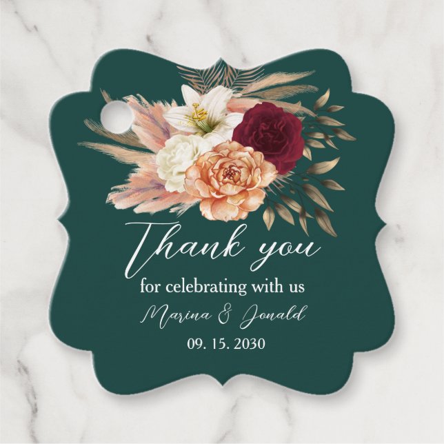 Emerald Burgundy Floral Vielen Dank Geschenkanhänger (Vorderseite)