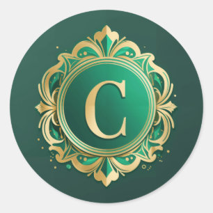 Emerald C Weihnachtsmonogramm Runder Aufkleber