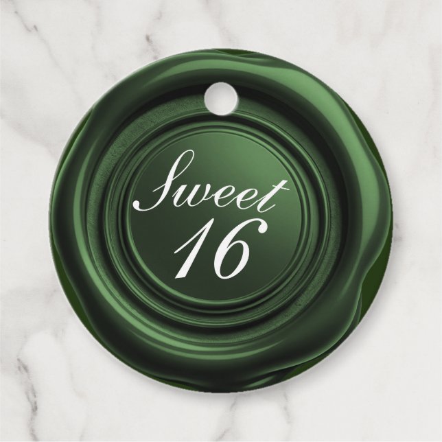 Emerald Candle Wax Siegel Tropfen Sweet 16 Wedding Geschenkanhänger (Vorderseite)