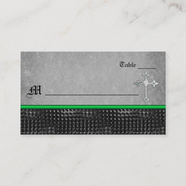 Emerald Celtic Cross Green und Black Platzkarte (Vorderseite)