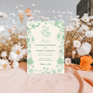 Emerald Chinoiserie Vintag Floral Wedding Einladung