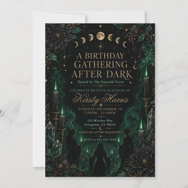Emerald Coven After Dark Geburtstag Einladung (Vorderseite)