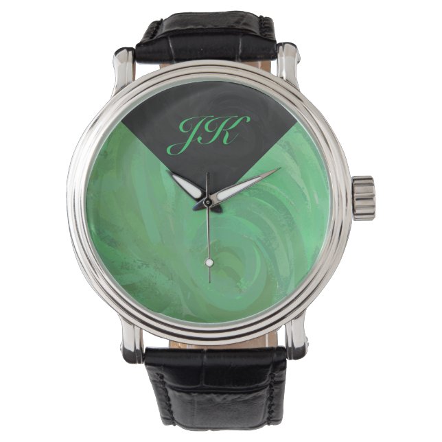 Emerald Cream und Black Monogram Armbanduhr (Vorderseite)