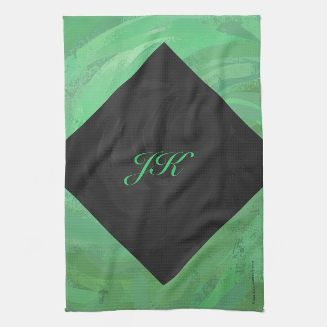 Emerald Cream und Black Monogram Geschirrtuch (Vertikal)