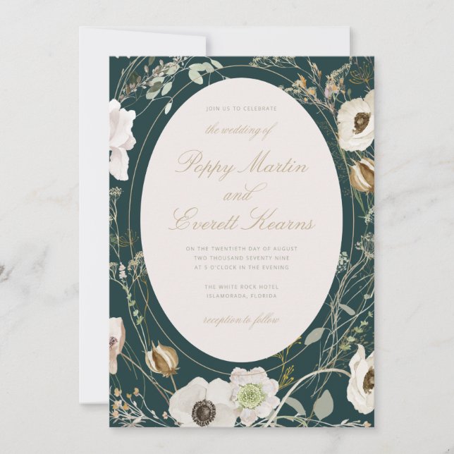 Emerald & Cream Wildflower Wedding Invitation (Devant)
