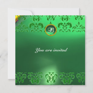EMERALD DAMASK GEM STONE MONOGRAM grün Einladung