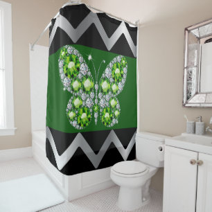 Emerald Diamonds Rhinestones Butterfly Duschvorhang