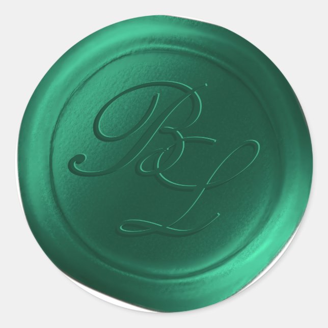 Emerald Double Monogram Imitats Wachs Siegel Stick Runder Aufkleber (Vorderseite)