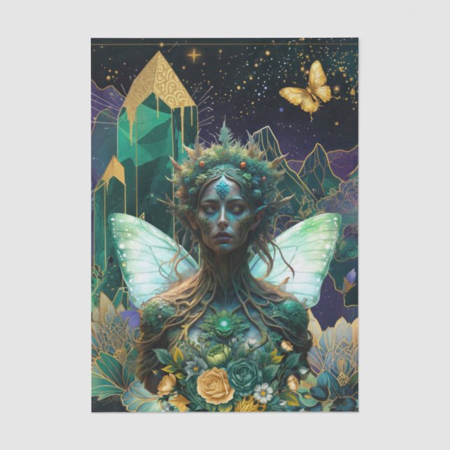Emerald Dreams Fantasy Forest Queen Dekoupage Seidenpapier (Vorderseite)