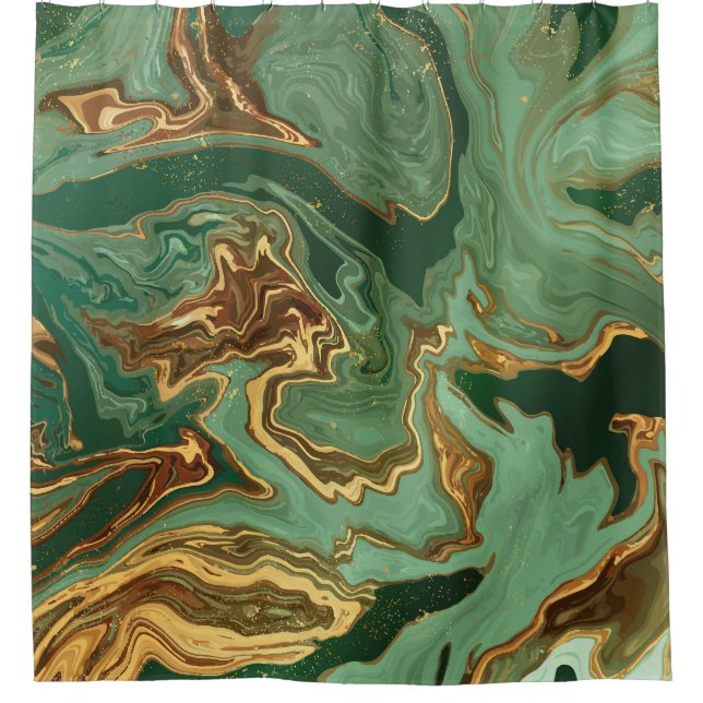 Emerald Elegance: Goldmarmor Luxus Duschvorhang (Vorderseite)