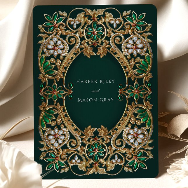 Emerald Elegance und Antique Gold Wedding Einladung (Von Creator hochgeladen)