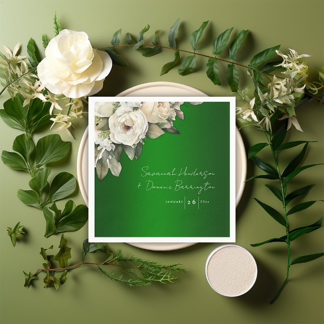 Emerald Elegance und White Rose Bouquet Wedding Serviette (Von Creator hochgeladen)