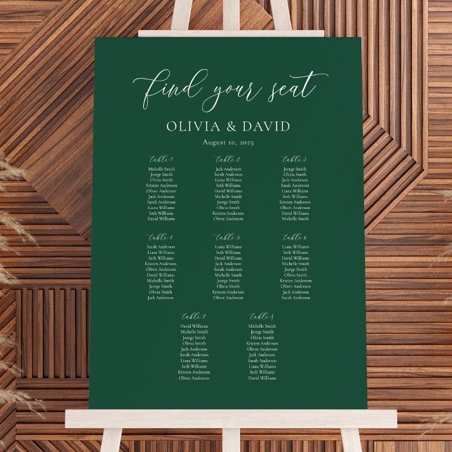 Emerald Elegant Script 8 Table Seating Chart Poster (Von Creator hochgeladen)